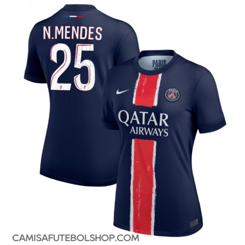 Camisa de time de futebol Paris Saint-Germain Nuno Mendes #25 Replicas 1º Equipamento Feminina 2024-25 Manga Curta